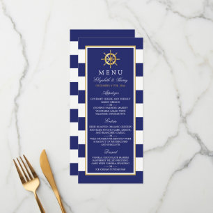 Vintage Nautical Gold Wheel, Navy & Gold Wedding Menu