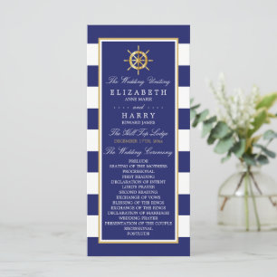 Vintage Nautical Gold Wheel, Navy & Gold Wedding Program