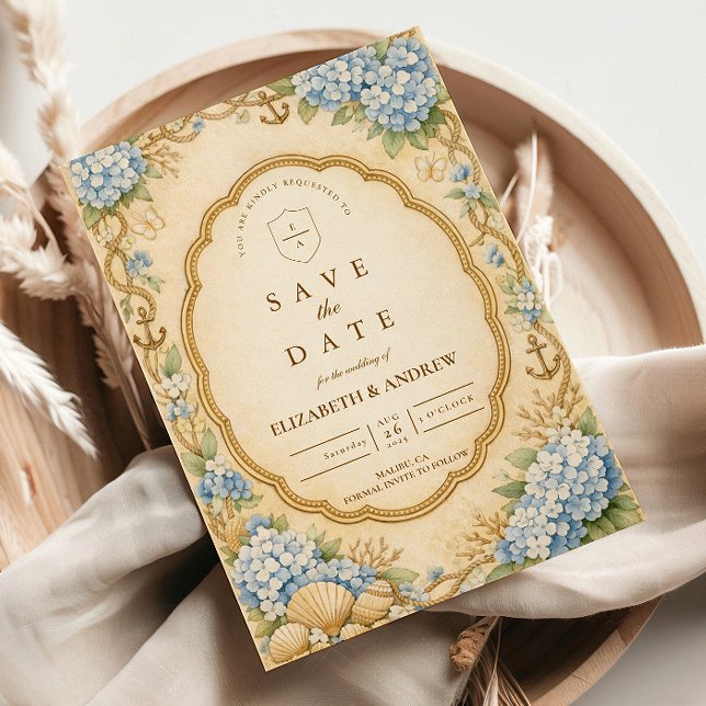 Vintage Nautical Hydrangea Wedding Save The Date (Creator Uploaded)