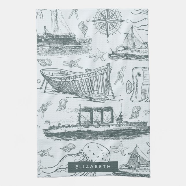 Vintage Nautical Kitchen Towel (Vertical)