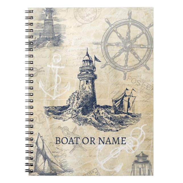 Vintage Nautical Lighthouse Boat or Name Notebook (Front)