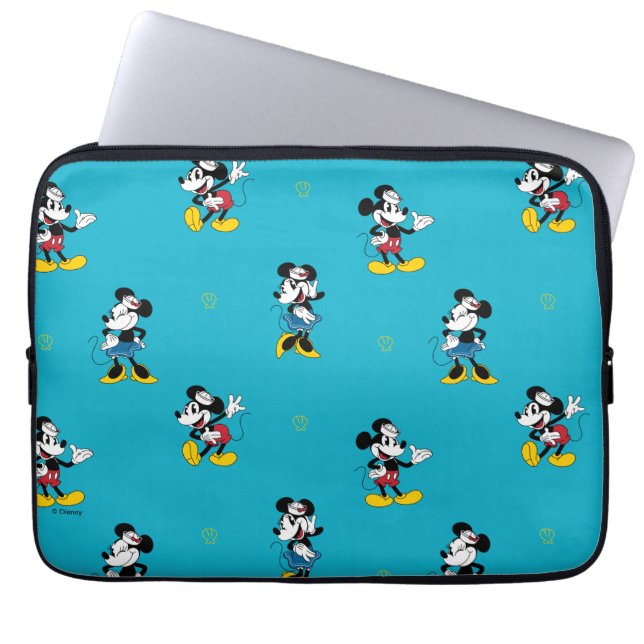 Vintage Nautical Mickey & Minnie Mouse Pattern Laptop Sleeve (Front)