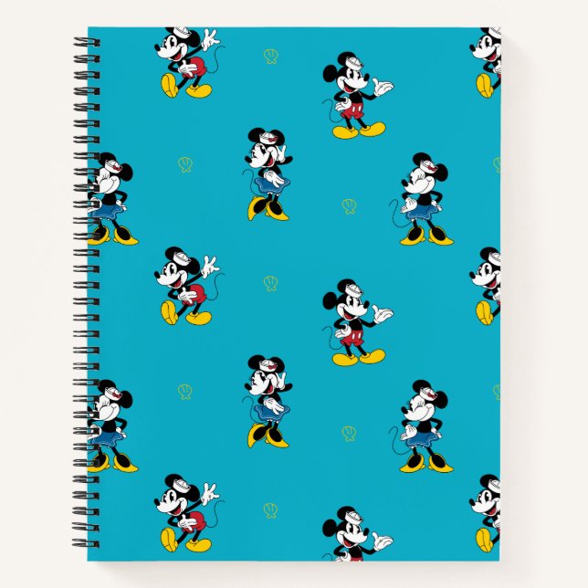 Vintage Nautical Mickey & Minnie Mouse Pattern Notebook (Front)