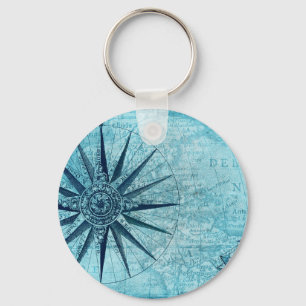 Vintage Nautical Navigation Compass Map Keychain
