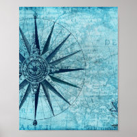 Vintage Nautical Navigation Compass Map
