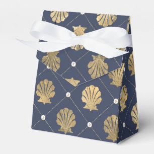 Vintage Nautical Navy and Gold Shell Pattern Favor Box