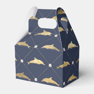 Vintage Nautical Navy Blue and Gold Dolphin theme Favor Box