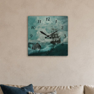 Vintage Nautical Ocean Ship Shipwreck in Storm Square Wall Clock