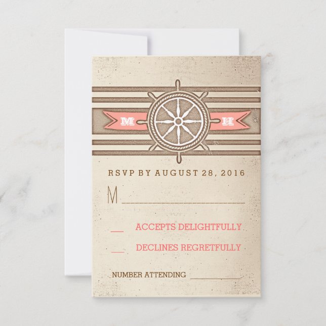 vintage nautical old wedding RSVP cards (Front)