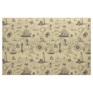Vintage Nautical Pattern Old Map Background Fabric