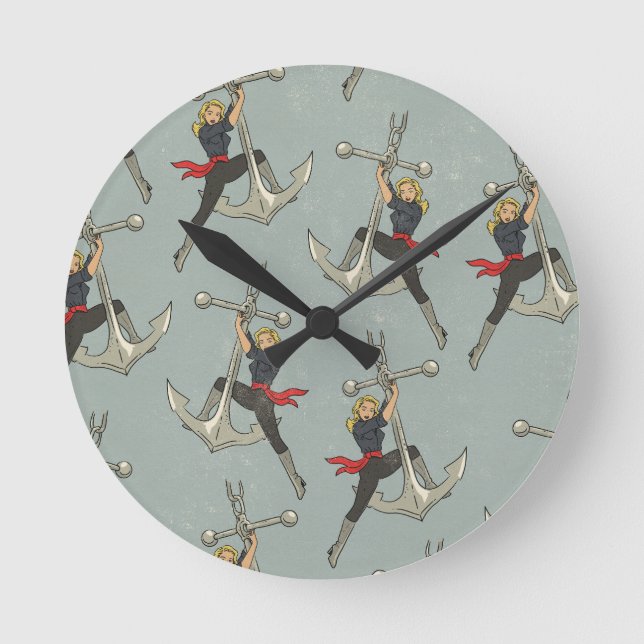 Vintage Nautical pattern Round Clock (Front)