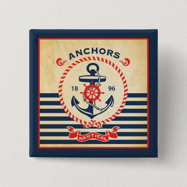 Vintage Nautical Poster 2 Inch Square Button (Front)