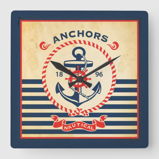 Vintage Nautical Poster Square Wall Clock (Front)