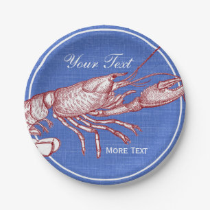Vintage Nautical Red Lobster Custom Beach House Paper Plate