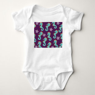Vintage Nautical Seahorse Pattern Baby Bodysuit