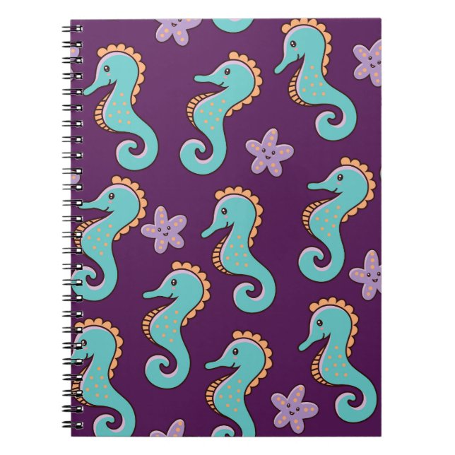 Vintage Nautical Seahorse Pattern Notebook (Front)