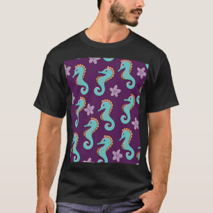 Vintage Nautical Seahorse Pattern T-Shirt
