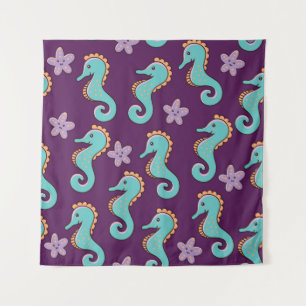 Vintage Nautical Seahorse Pattern Tapestry