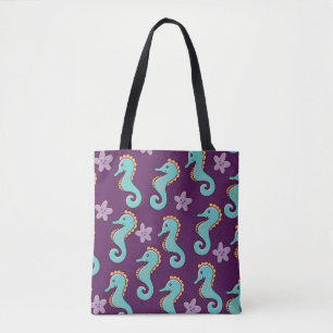 Vintage Nautical Seahorse Pattern Tote Bag