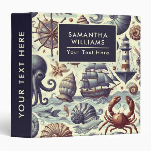 Vintage Nautical Sealife Illustration Binder
