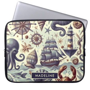 Vintage Nautical Sealife Illustration Laptop Sleeve