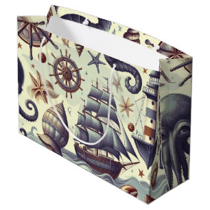 Vintage Nautical Sealife Illustration Large Gift Bag