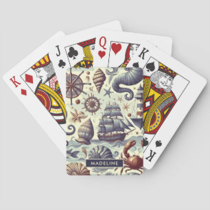 Vintage Nautical Sealife Illustration Playing Cards