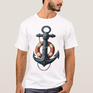 Vintage Nautical Ship Anchor & Lifebuoy Graphic -  T-Shirt