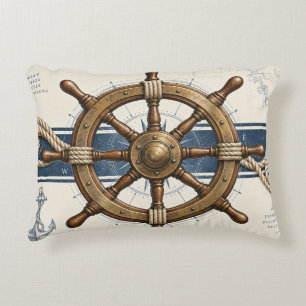 Vintage Nautical Ship Wheel Accent Pillow