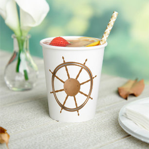 Vintage Nautical Ship Wheel Compass Design Paper Cups