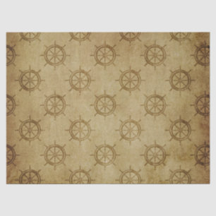 Vintage Nautical Ship Wheels on Brown Decoupage Tissue Paper