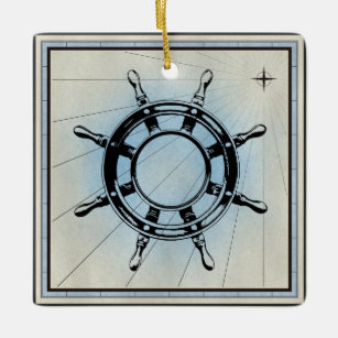 Vintage Nautical Ship's Wheel for Navigation Ceramic Ornament