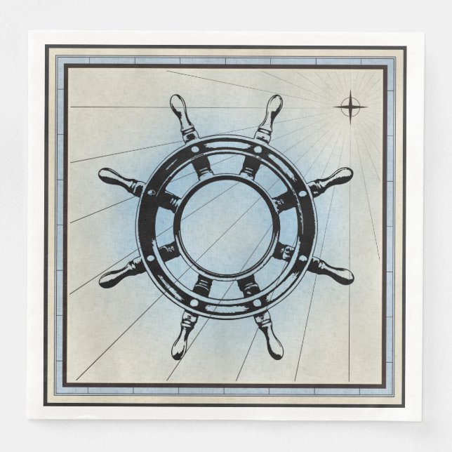 Vintage Nautical Ship's Wheel for Navigation Napkin (Front)