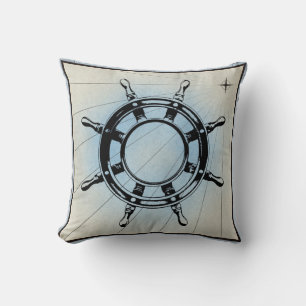 Vintage Nautical Ship's Wheel for Navigation Throw Pillow