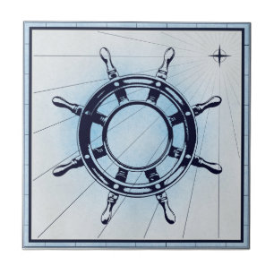 Vintage Nautical Ships Wheel Tile