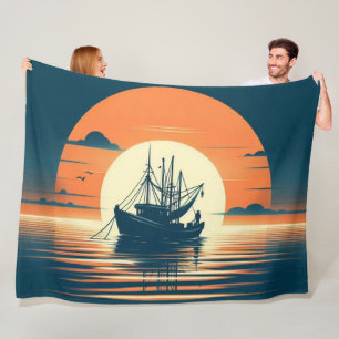 Vintage/Nautical shrimp/fishing Fleece Blanket