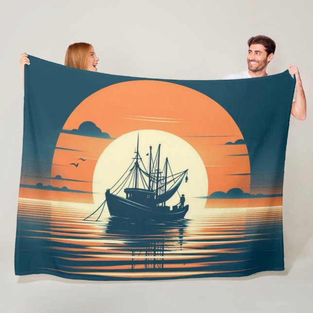 Vintage/Nautical shrimp/fishing  Fleece Blanket (In Situ)
