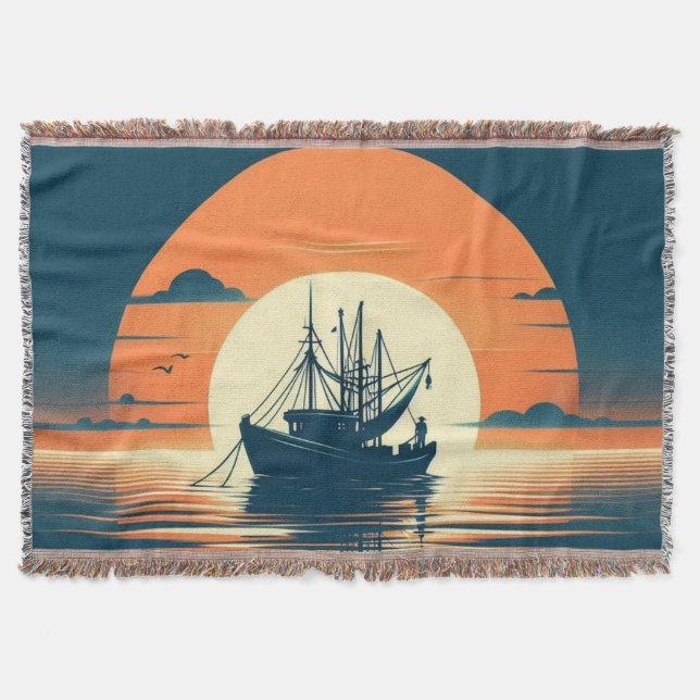 Vintage/Nautical shrimp/fishing  Throw Blanket (Front)