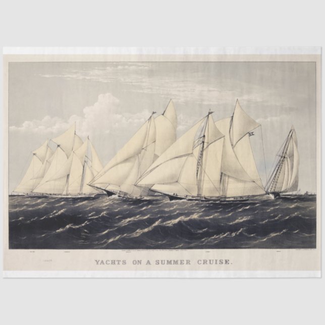 Vintage Nautical Summer Yachts Ephemera Decoupage Tissue Paper (Front)