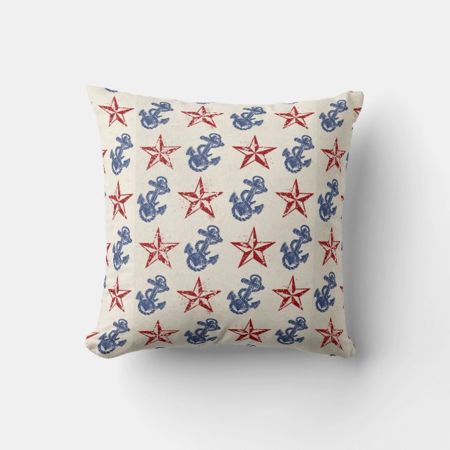 Vintage Nautical Throw Pillow (Front)