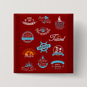 Vintage Nautical Travel Badge Collection 2 Inch Square Button