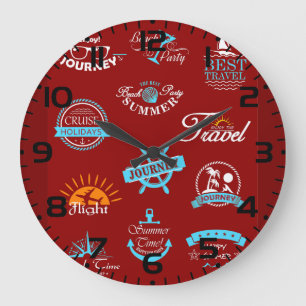 Vintage Nautical Travel Badge Collection Large Clock