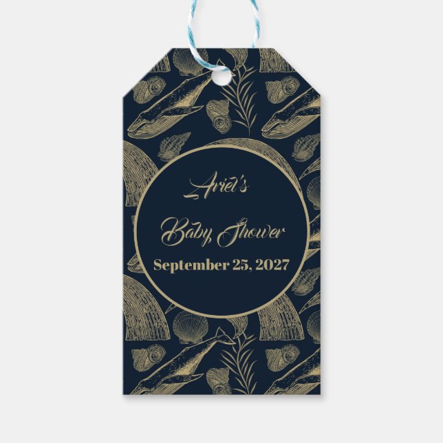 Vintage Nautical Whale Blue  Gift Tags (Front)