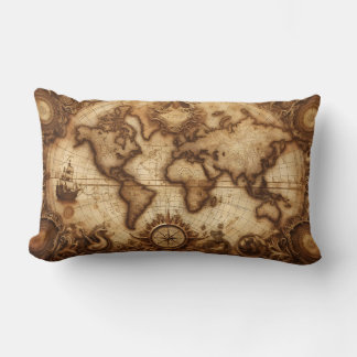 Vintage Nautical World Map Lumbar Pillow