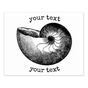 Vintage Nautilus Sea Shell Beach Theme with Text Rubber Stamp
