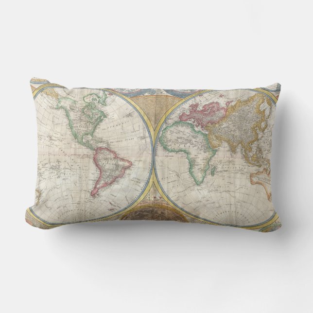 Vintage Navigation World Map Lumbar Pillow (Front)
