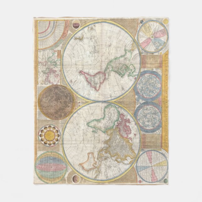 Vintage Navigation World Map Print Fleece Blanket (Front)