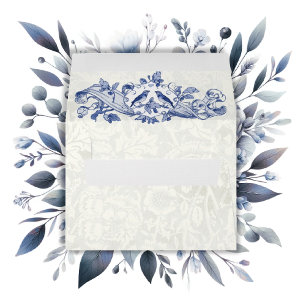 Vintage Navy Birds Wedding Pattern inside Envelope