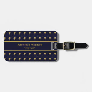 Vintage Navy Blue And Gold Book With Name Luggage Tag