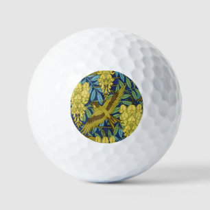 Vintage Navy Blue Bird & Yellow Floral Pattern Golf Balls
